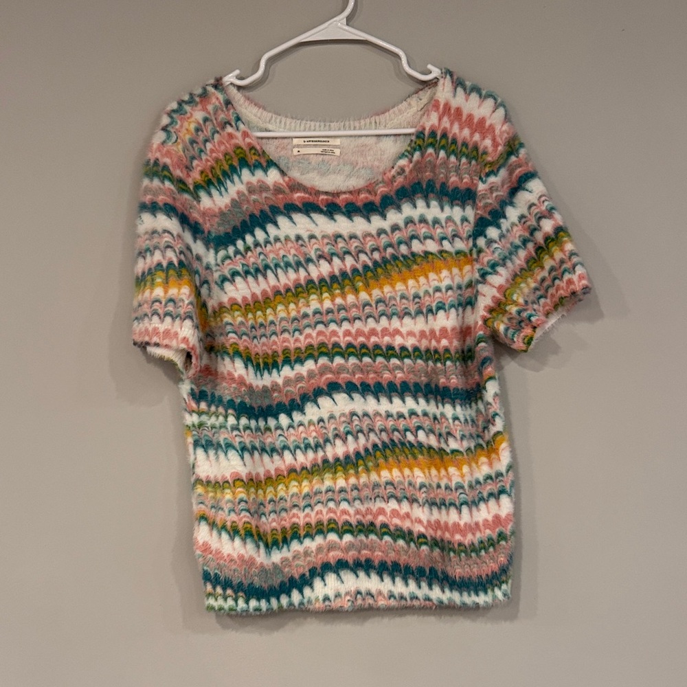 Anthropology Short Sleeve sweater- Pink, Teal, Yellow, White. XL.  Like newl